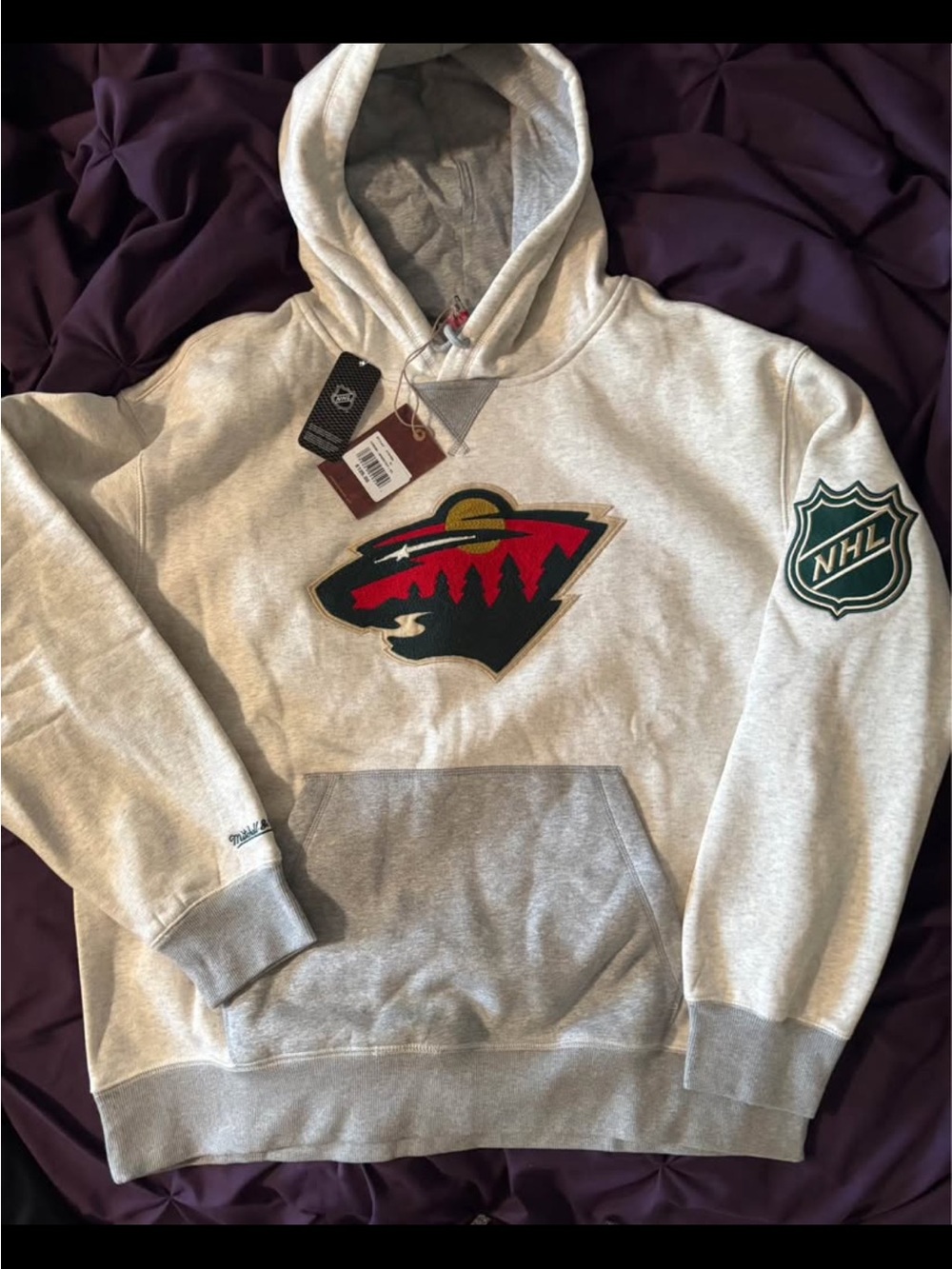 Mitchell & Ness Grey NHL Minnesota Wild Pullover Hoodie with Team Crest